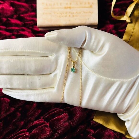 18k Gold Natural Colombian Emerald Necklace 16" Oval Cut 1/3 CTTW Solitaire 2.1g - Picture 6 of 16